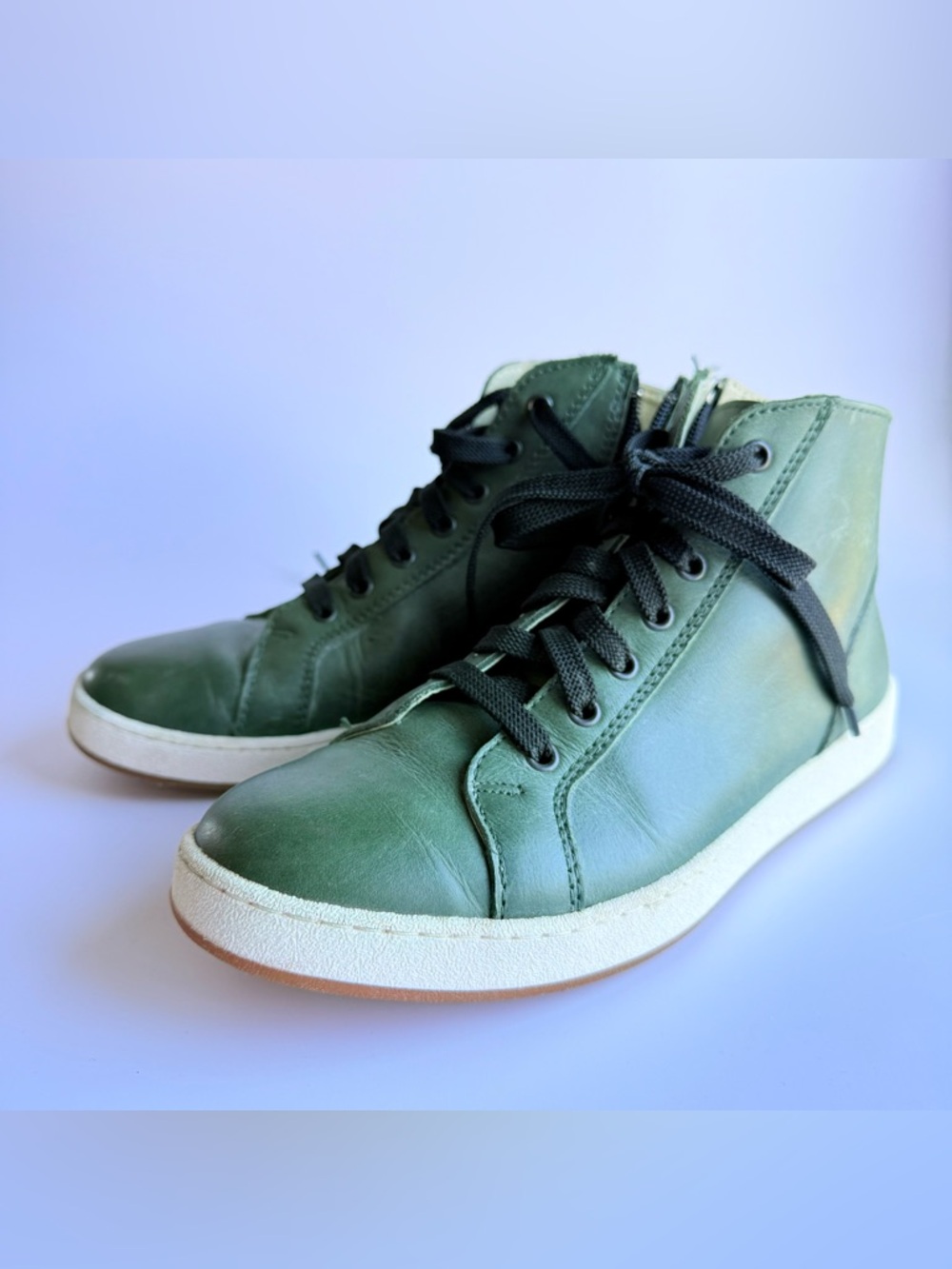 Women's Green Leather Lace-Up Ankle Booties